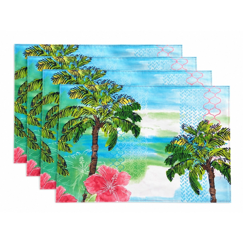 Sonoma Outdoors Hawaiian Hibiscus Tropical Placemats Set of 4 Palm Trees Coastal